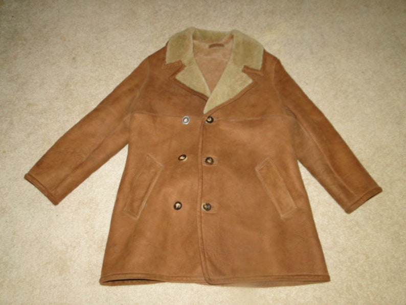 Vintage BROWN Suede Leather Jacket With Shearling Lined Sz 44 mens
