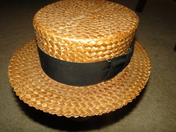 Vintage Antique 1920's Skimmer Boater Straw Hat G… - image 2