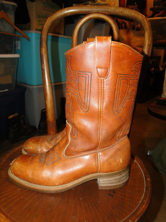 Vintage Brown LEATHER Western BOOTS 70s SIZE 9.5 D