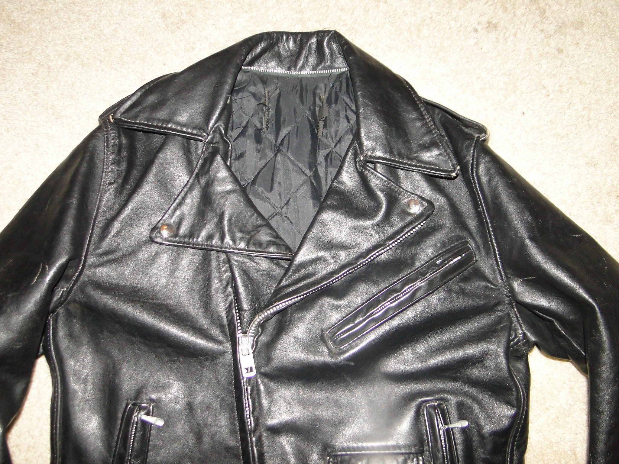 Vintage Black Leather Jacke Motorcycle Sz. 36 - Etsy Vintage Black Leather Jacke Motorcycle Sz. 36 - Etsy