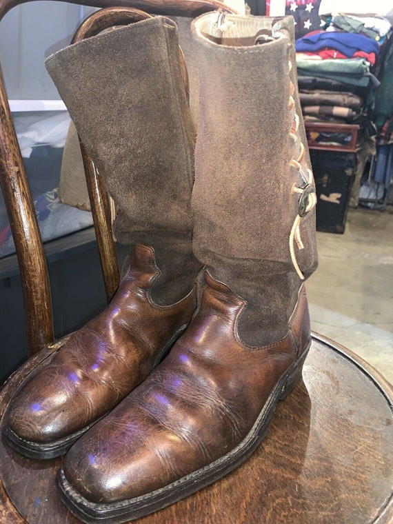 Vintage 60s 70s Men Brown Leather Suede Western S… - image 7