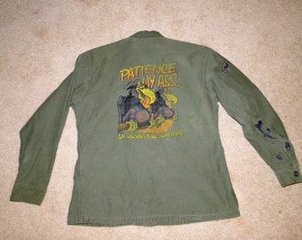 Vintage USMC shirt  vietnam war US military Uniform patience my ass SIZE.M