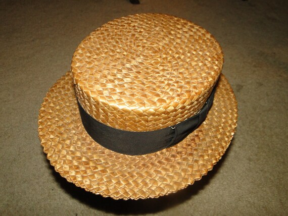 Vintage Antique 1920's Skimmer Boater Straw Hat G… - image 10