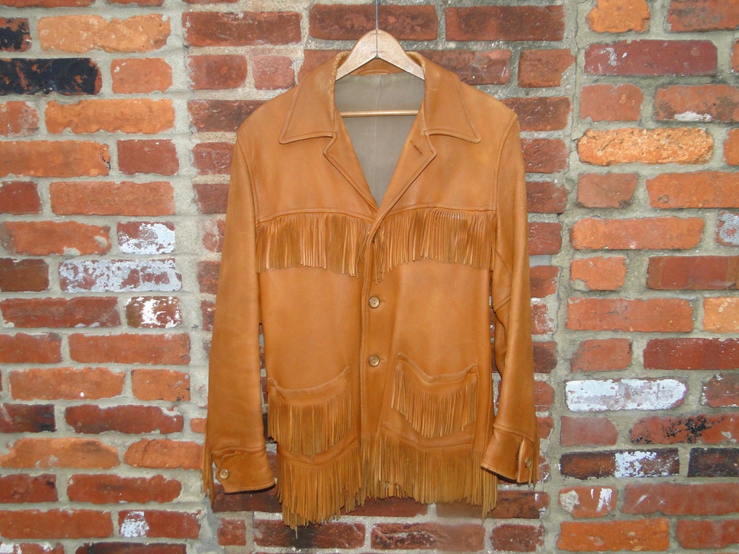 Vintage Rare Leather Jacket Fringe Western Biker Sz.36-38 - Etsy