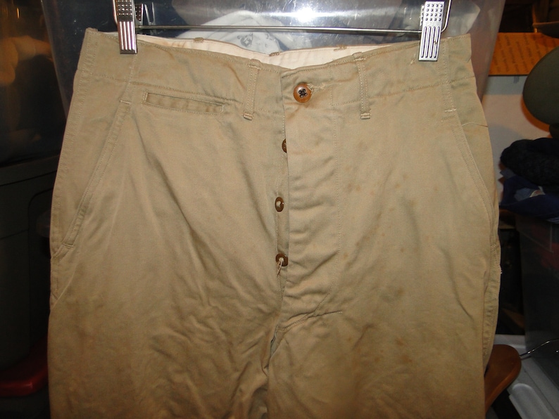 Vintage USMC US Military Uniform Trousers Chino Pant Button Fly WWII Sz ...