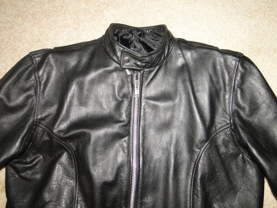 Vintage Black Leather Motorcycle CAFE RACER Jacke… - image 5