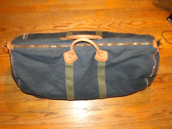 Vintage L.L.bean Leather Canvas BAG Duffle Gym Bag - image 1
