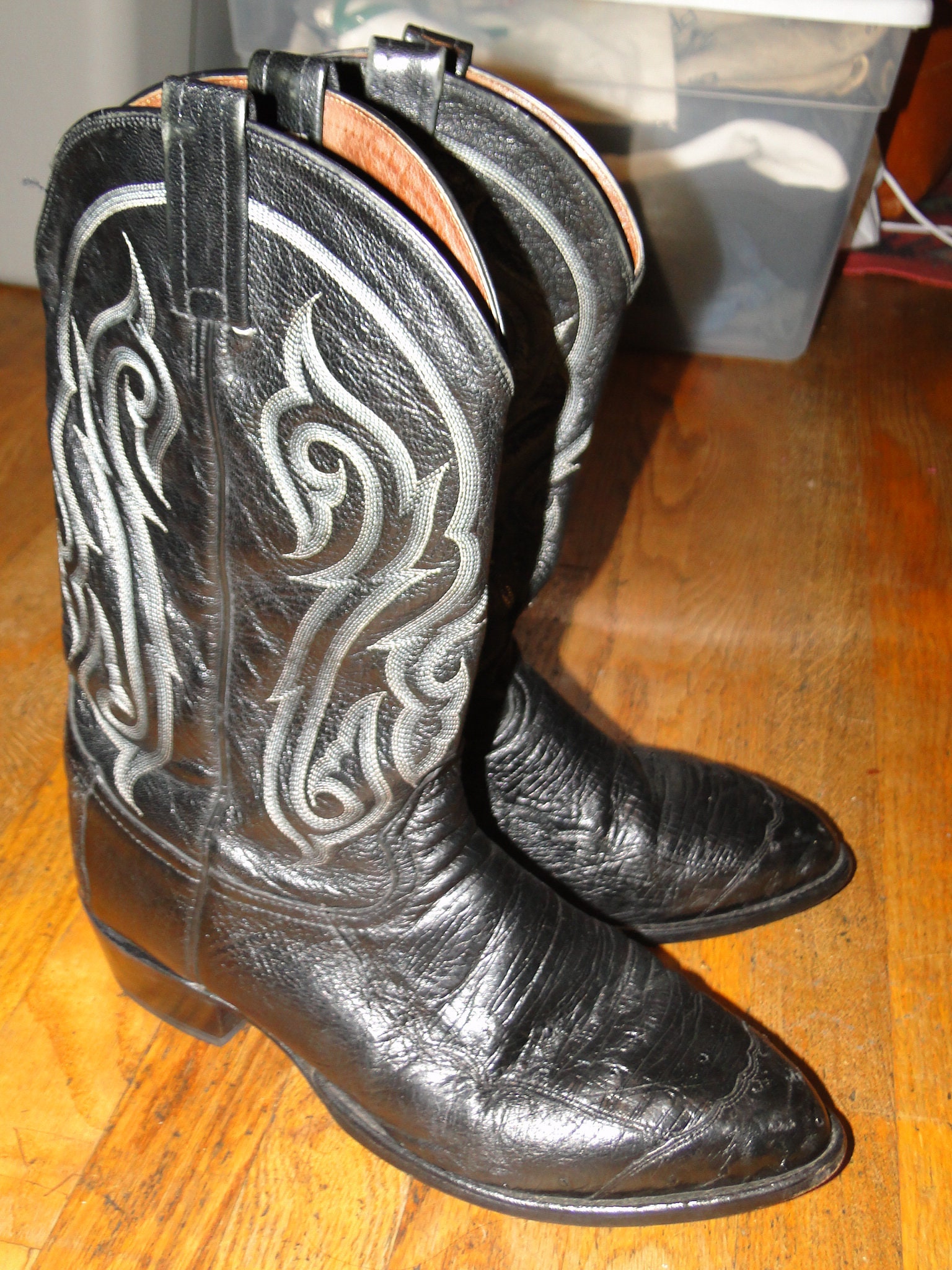 TONY LAMA Mens Size 8.5 EE Black Leather Cowboy Western Boots Tony Lama Cowboy Boots Black Leather Men 8.5 EE Extra Wide  main image 3