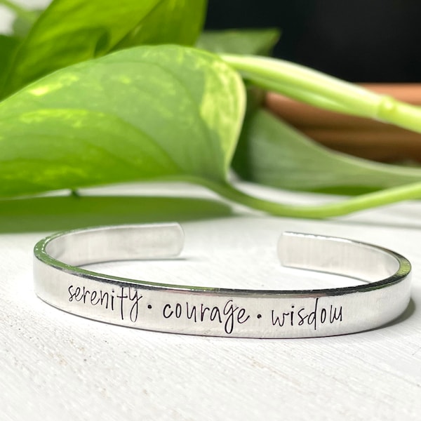 Serenity Courage Wisdom Bracelet / Serenity Prayer Jewelry / Recovery Gift for Her / Sobriety Bracelet Jewelry / Inspirational Cuff Gift