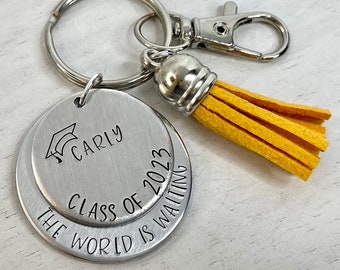 Graduation Keychain | Graduation Gift | The World Is Waiting | Class of 2023 | College Graduate | HS Grad | Study Abroad | Gift for Grad