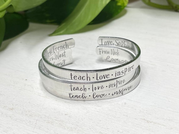 Teach Love Inspire Bracelet Personalized Teacher Gifts Custom Teacher Gifts Christmas Christmas Gift for Teacher Best Teacher Gift Etsy