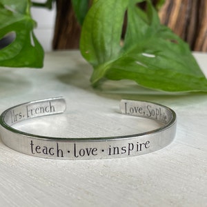 Teacher Gift for New Teacher | Custom Teacher Gift for Teaching Staff | Retirement Gift for Teacher | Teach Love Inspire Bracelet Gift