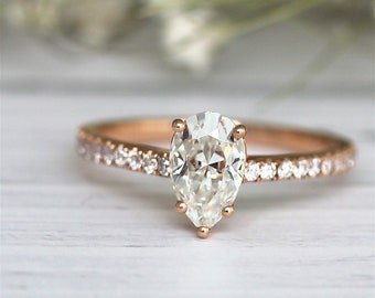 14k Rose Gold 5mm*8mm Pear Cut Moissanite Wedding Ring Engagement Ring Diamond Ring Anniversary Ring