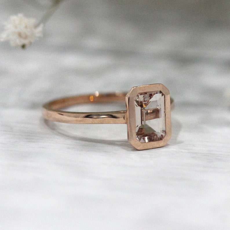 14k Rose Gold 5mm*7mm Emerald Cut Natural Morganite Wedding Ring Engagement Ring Anniversary Ring Promise Ring