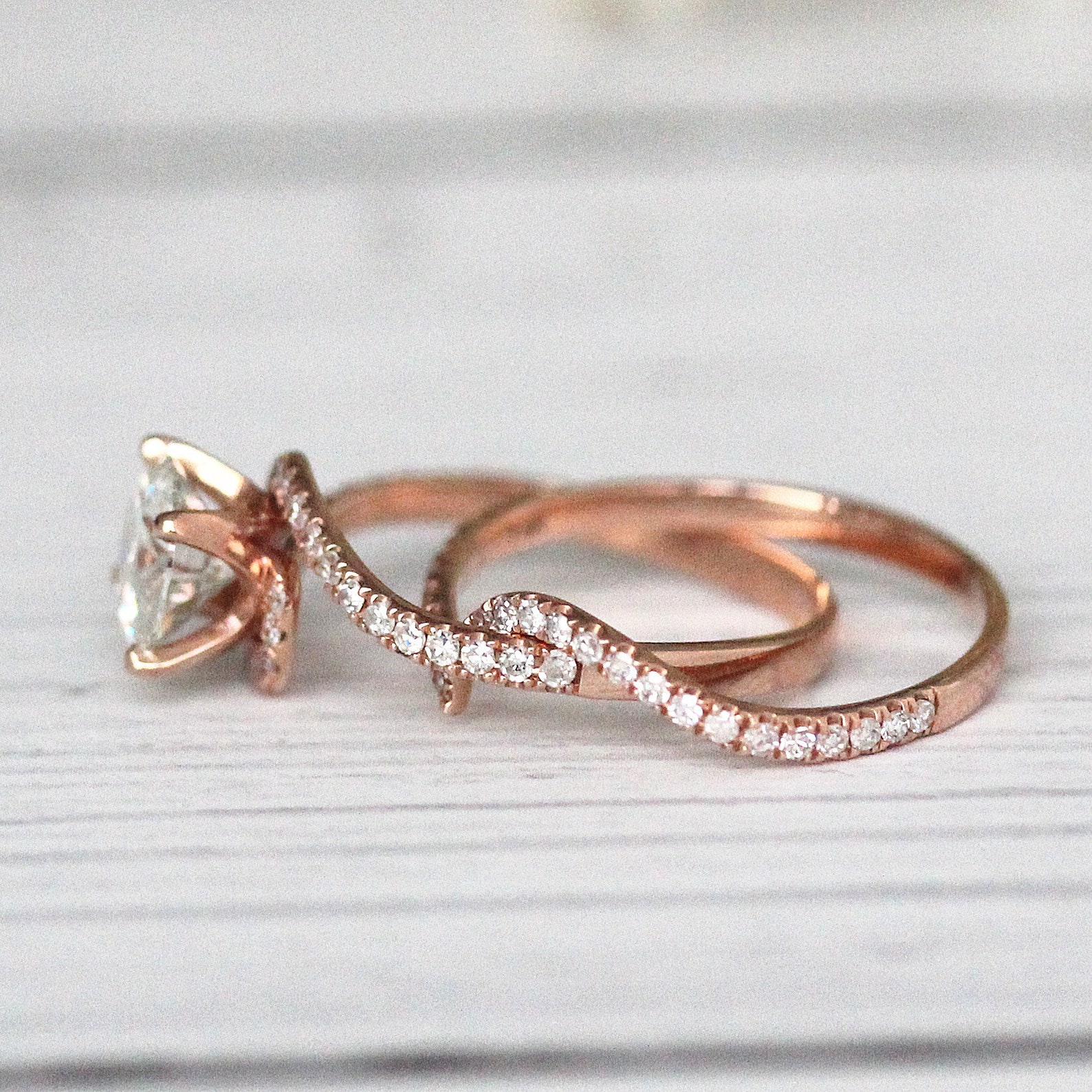 14k Rose Gold 6.5mm Forever Classic Round Moissanite Ring and - Etsy UK