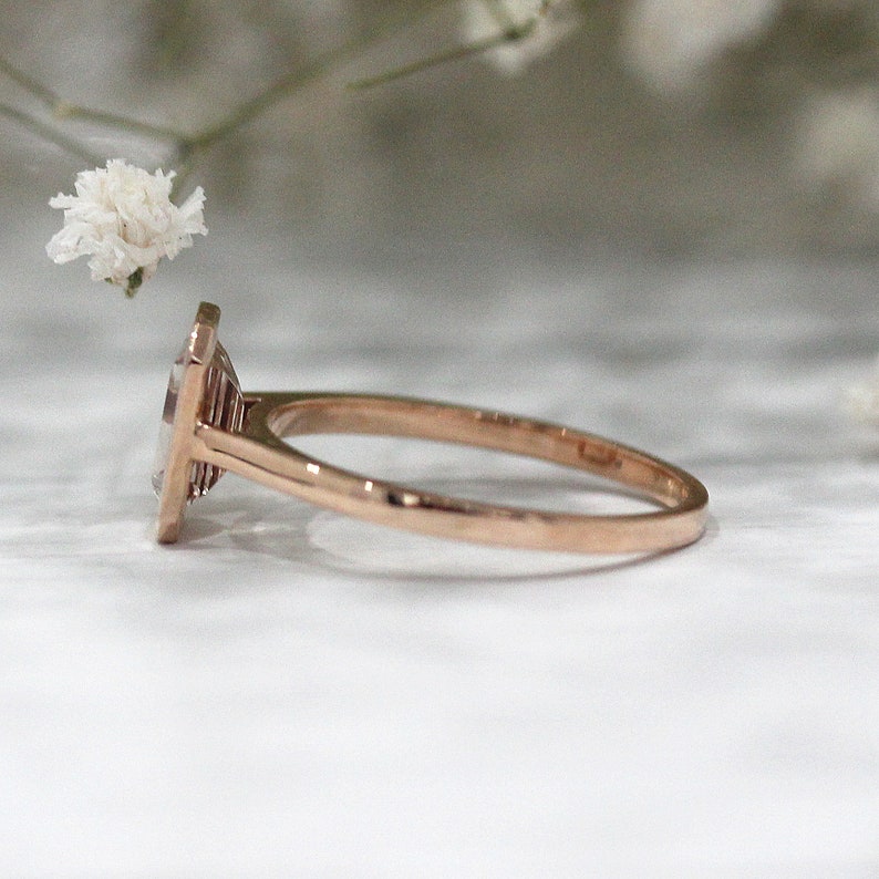 14k Rose Gold 5mm*7mm Emerald Cut Natural Morganite Wedding Ring Engagement Ring Anniversary Ring Promise Ring
