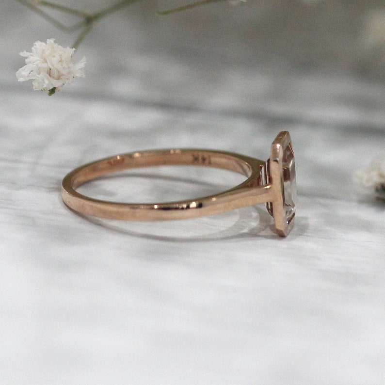 14k Rose Gold 5mm*7mm Emerald Cut Natural Morganite Wedding Ring Engagement Ring Anniversary Ring Promise Ring