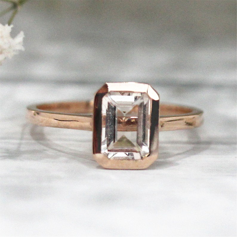 14k Rose Gold 5mm*7mm Emerald Cut Natural Morganite Wedding Ring Engagement Ring Anniversary Ring Promise Ring