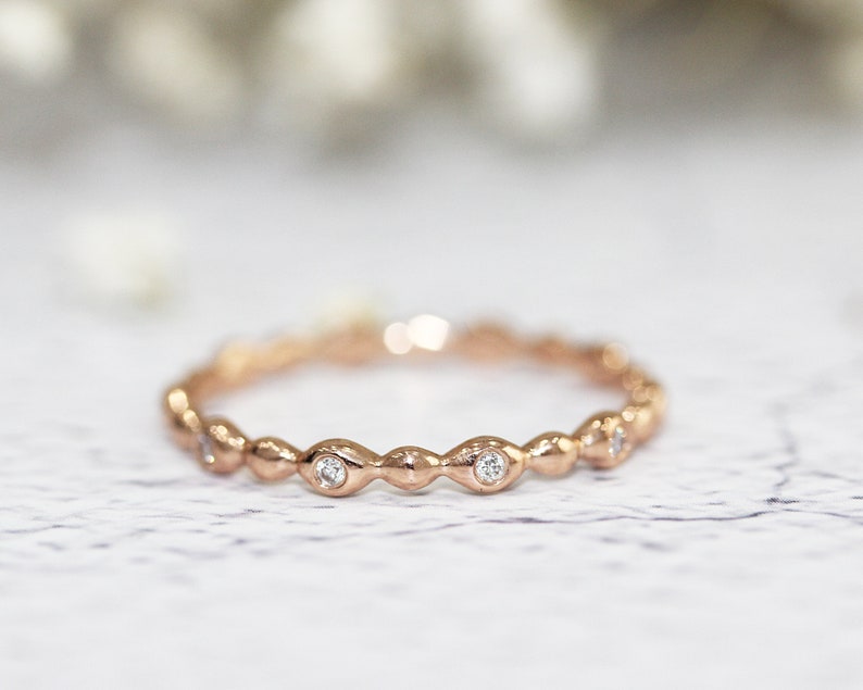 Wedding Ring Solid 14K Rose Gold Ring Diamond Ring Anniversary Ring Stackable Ring Full Eternity