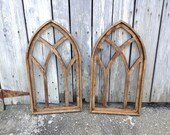 31 quot Cathedral Arch Wood Window Frame, Distress Stained Decorative Window, Church Window, Wall Decor, Wall Hanging
