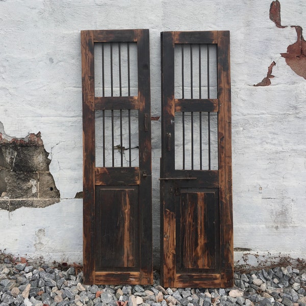 Shipping to Zip Code 54161, French Salvage Doors, Old Doors, Wood w Iron Bars, French Country, Farmhouse, Cottage, Rustic Lodge