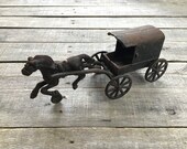 10 Vintage Iron Horse and Wagon, Antique Toy, Iron Horse Drawn Carriage
