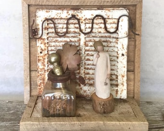 Vintage Folk Art: What If? Salvage Art Wall Decor Wall Hanging Barnwood Shelf Vintage Farmhouse French Country Shabby Chic