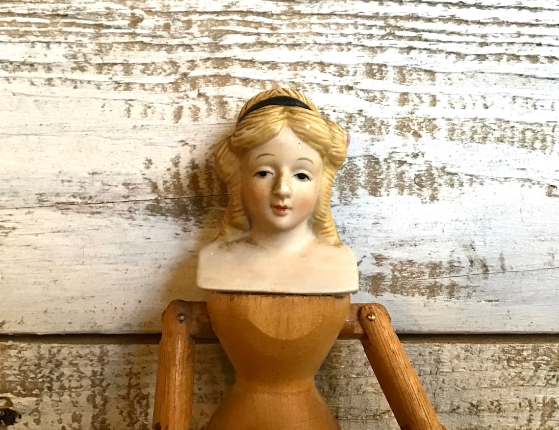 Jointed Vintage Wood & Porcelain Doll Articulated Joints Etsy