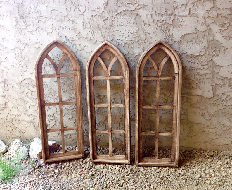 Cottage Wood Window Frame Arch Window Decorative Cathedral Etsy