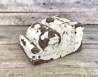 Antique Victorian Wood Corbel Architectural Salvage Trim Chippy White with  Exposed Dark Wood