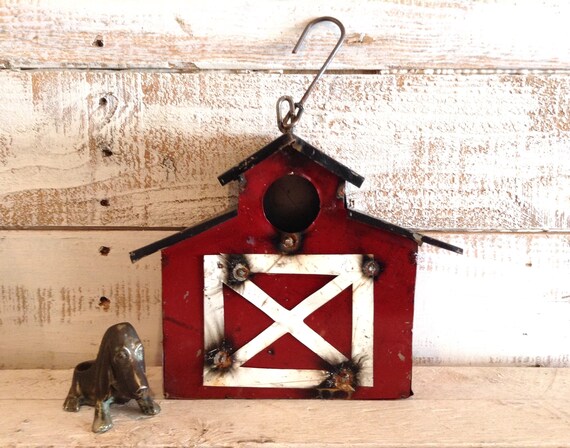Birdhouse Red Barn Metal Birdhouse Indoor Outdoor Garden Etsy