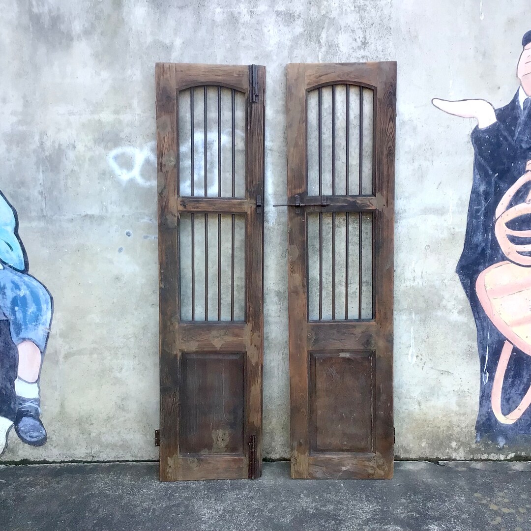 Vintage French Doors Rustic Double Door Set See Through Iron Bars W