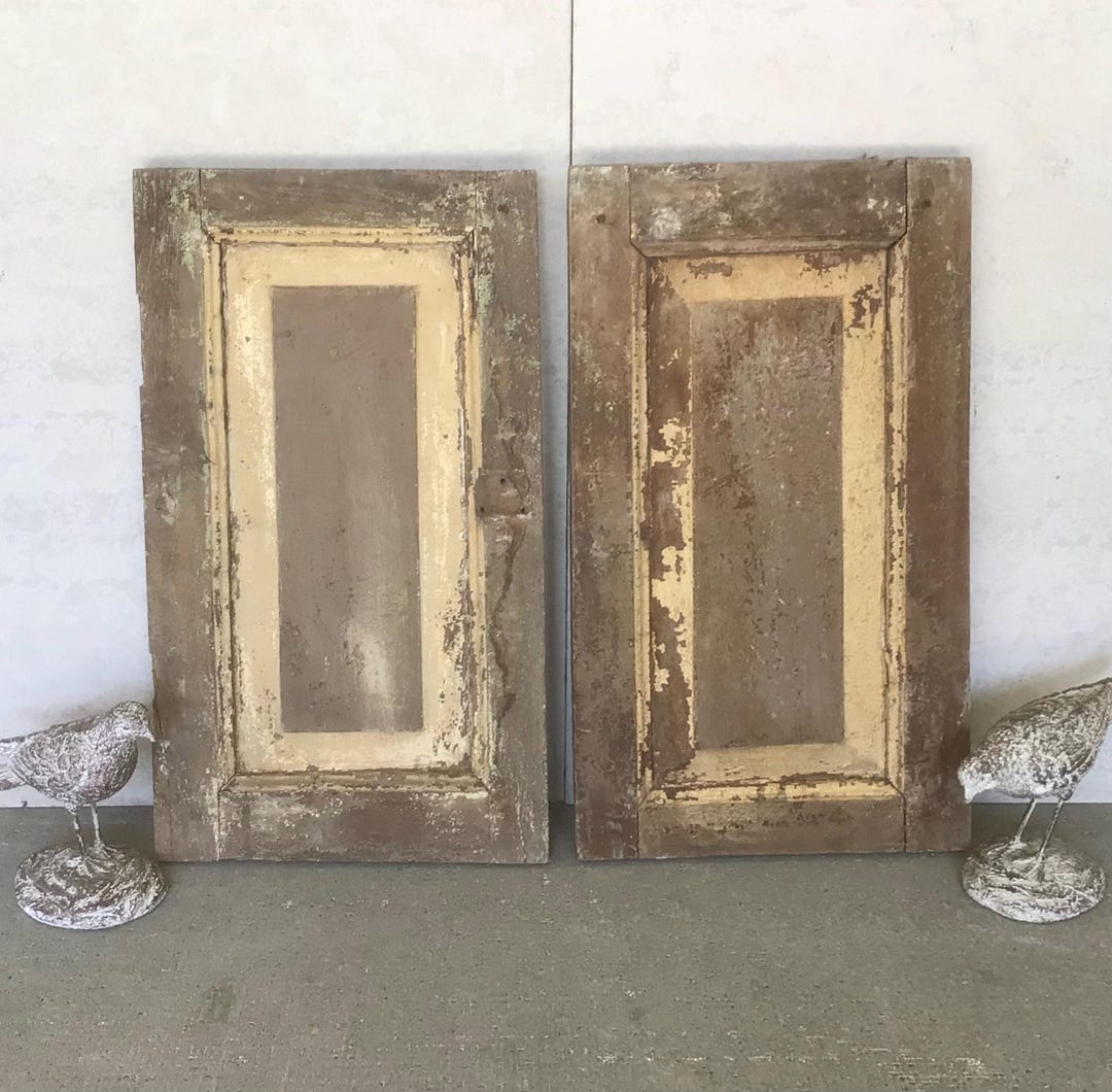 Pair Vintage Salvaged Cabinet Doors: Chippy Brown, Golden Wood French ...