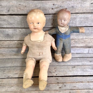 2 Antique Composition Dolls Ajax Brocante Decor