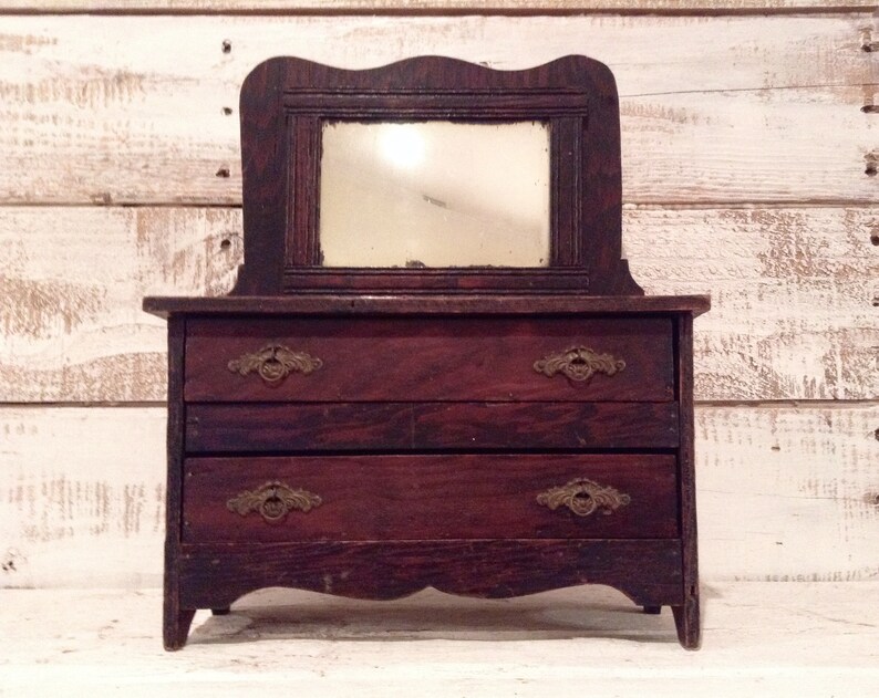Vintage Dresser Small With Mirror Wood Jewelry Box Vintage Dresser Small With Mirror Wood Jewelry Box Image 0