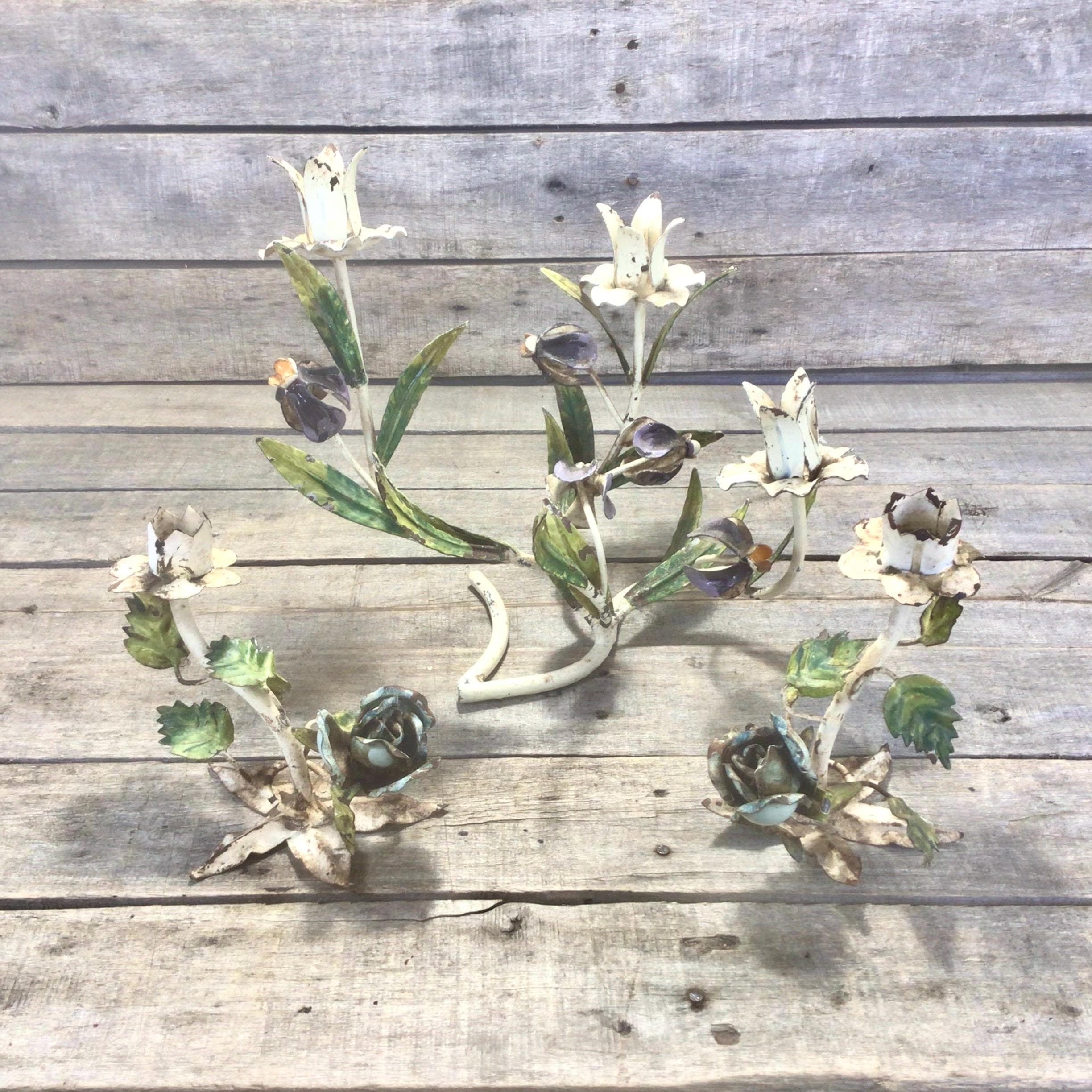 Vintage Metal Floral Candle Holder Set, Shabby Chic  display picture 1