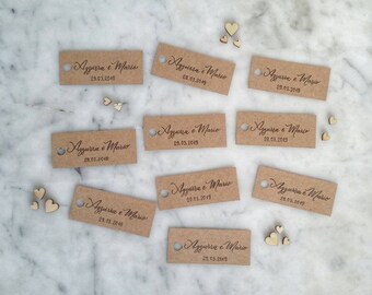 10 Segnaposto In Legno Rustico Con 20 Cartellini In Carta Kraft – Per Matrimoni, Feste, Menu, Foto E Note - 3