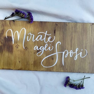 Decorazione matrimonio - decorazione in legno - mirate agli sposi- lancio del riso - targa in legno