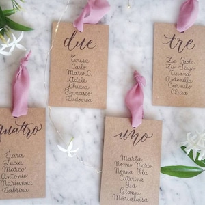 Biglietti per il tableau- tableau matrimonio- numeri tavoli- nomi invitati