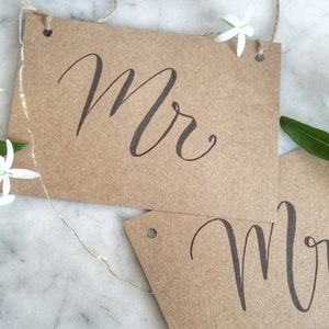 Decorazione sedia sposi-sposo-sposa-tavolo sposi-segno decorativo in carta kraft-Mr Mrs- matrimonio rustico-segno sedia
