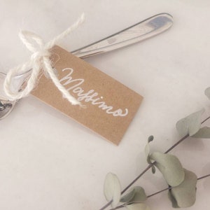 Segnaposti- segnaposto matrimonio- nomi invitati- segnaposti scritti a mano- rustico- carta kraft