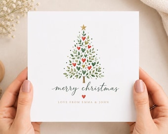 Personalised Christmas Card Pack, Custom Names Family Christmas Cards,Christmas Tree Cards, Love From Couple