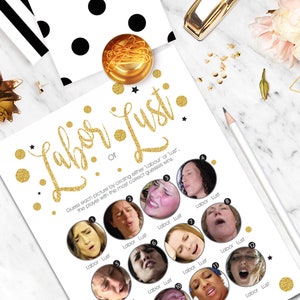Labor or Lust Baby Shower Game: Gold Effect, Fun Pictures (PDF & JPG)