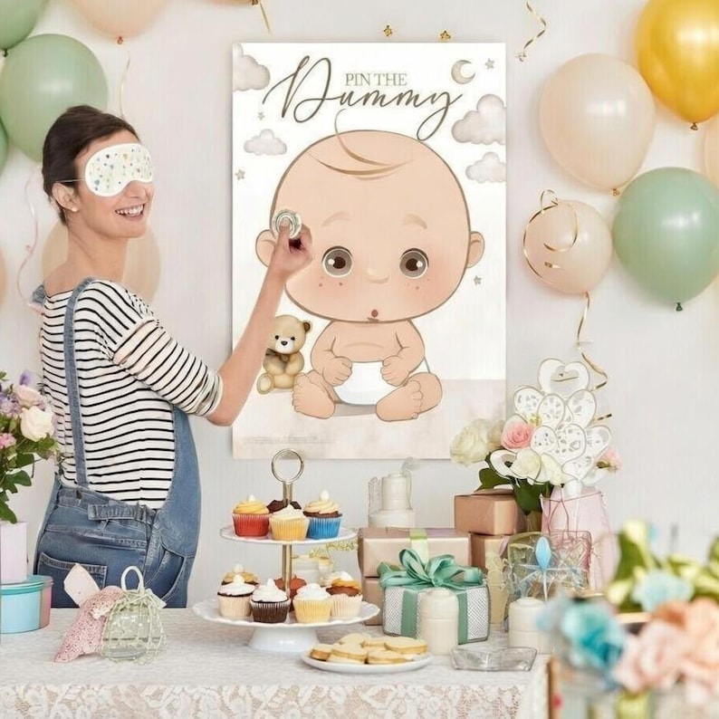 Bear Baby Shower Game: Pin the Dummy - Includes Blindfold image 3