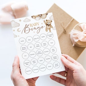 Bear-Themed Baby Shower Bingo Game - Moon & Stars Gender Reveal Party Cards For 24 Players