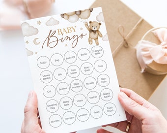 Teddy Bear Baby Shower Bingo Game: Neutral Cloud Design