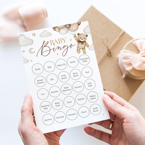 Teddy Bear Baby Shower Bingo Game, Gender Neutral Baby Shower Game, Bear Baby Bingo Cards