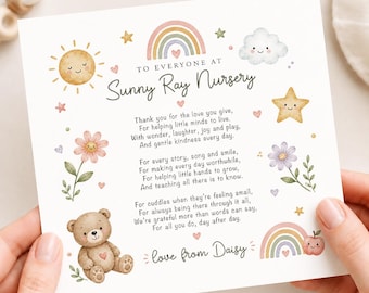 Personalised Nursery Teacher Thank You Card, Preschool Leaving Gift, End of Term Childminder & Teaching Assistant Card