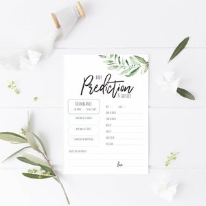Baby Voorspellingen Advies Kaart, Greenery Baby Shower Game, Afdrukbare baby Shower Baby Voorspellingen Kaarten, Baby Shower Game, Groen Botanical