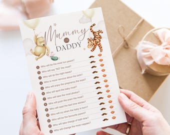 Classic Winnie The Pooh Baby Shower Game: Neutral Mummy or Daddy Quiz